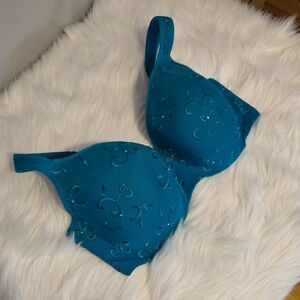 Cacique Teal Embroidered Bra